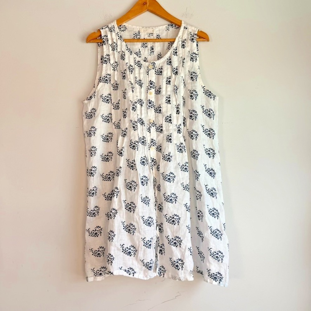 CP Shades Linen Floral Tunic Top Large Botanical Print Boho Coastal Sleeveless